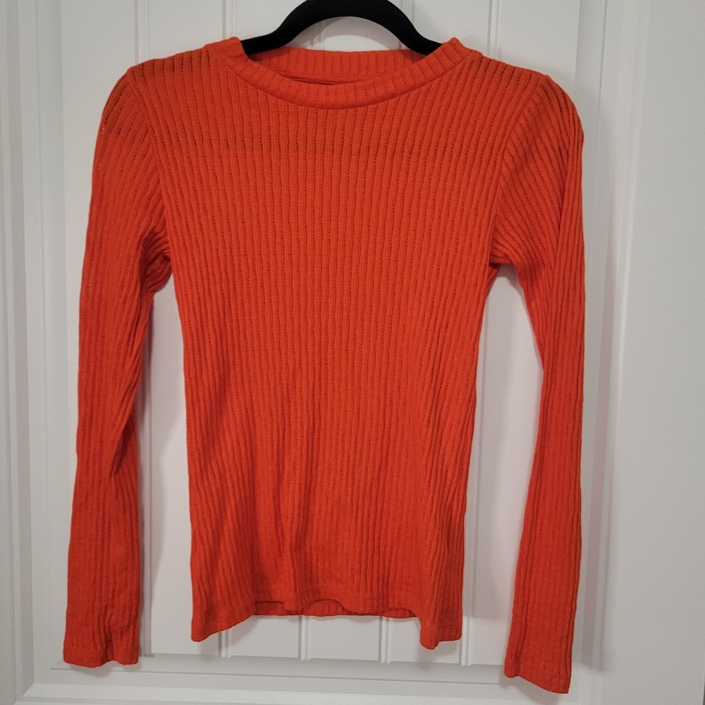 Pilcro XXS Orange Ribbed Long Sleeve Top Casual Knit Shirt Blouse‎
